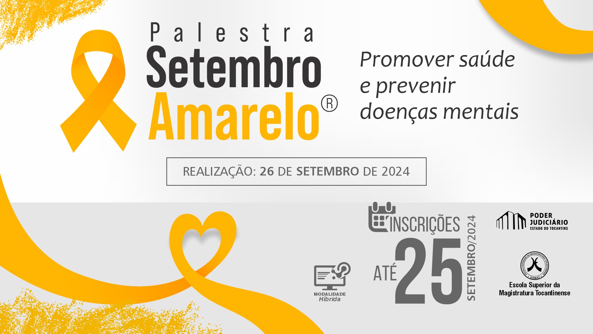 Imagem ilustrativa com tons neutros e amarelos promovendo uma palestra sobre saúde mental.