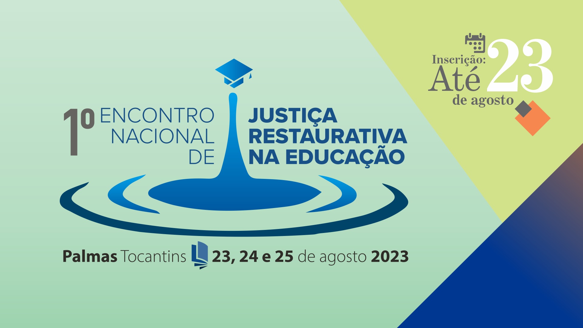 Arte divulgação com informação sobre o encontro, nas cores verde, amarelo, azul, salmão, preto e branco