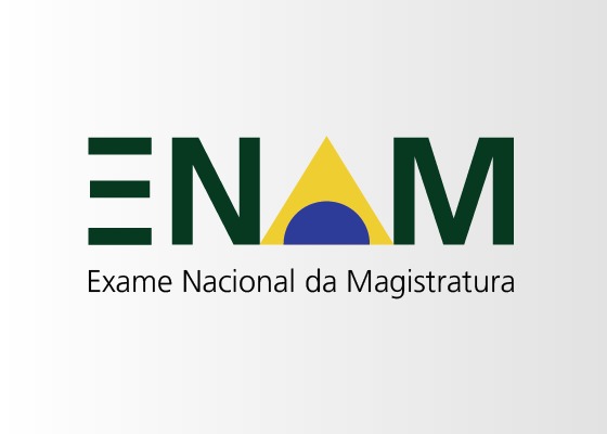 Imagem colorida (branco, verde, azul e amarelo) Com os dizeres "ENAM- Exame Nacional de Magistratura"
