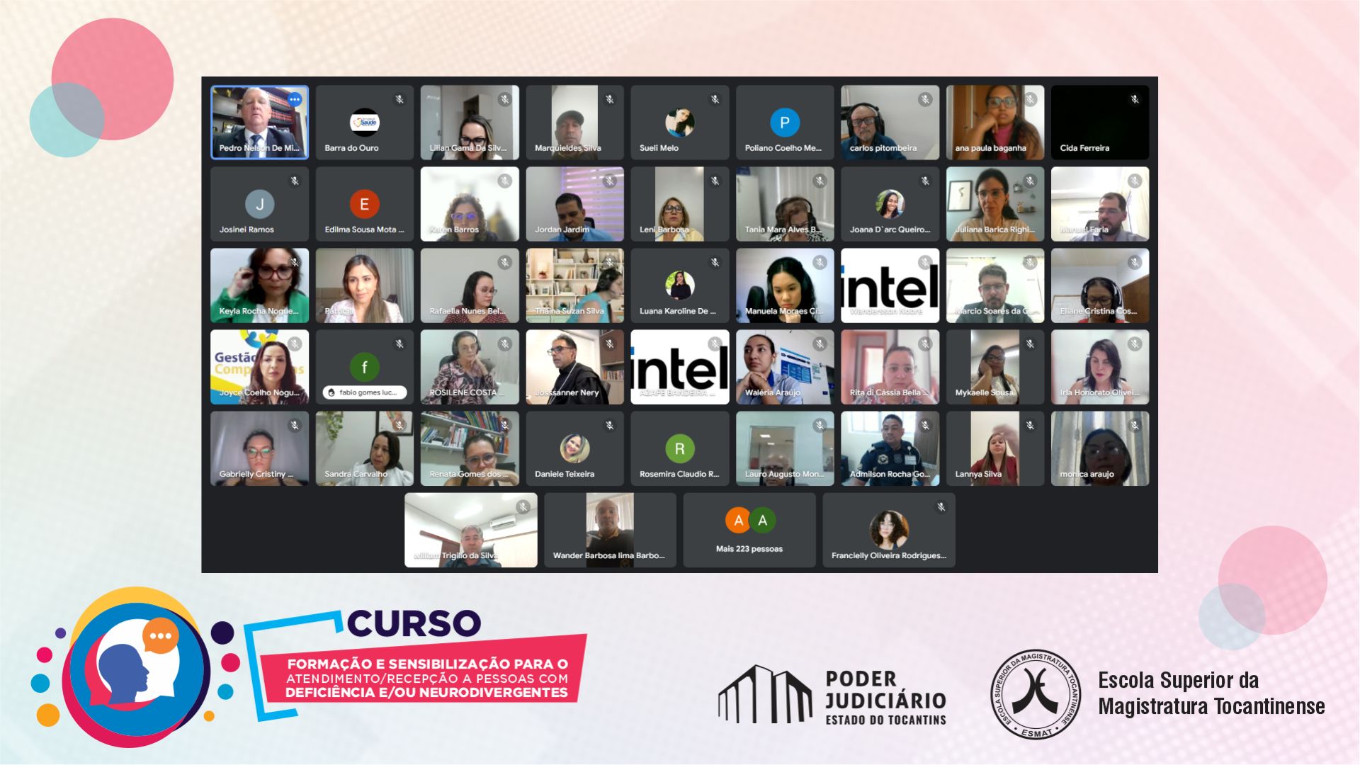 Imagem colorida onde existe uma chamada virtual com diversas janelas e pessoas interagindo entre si 