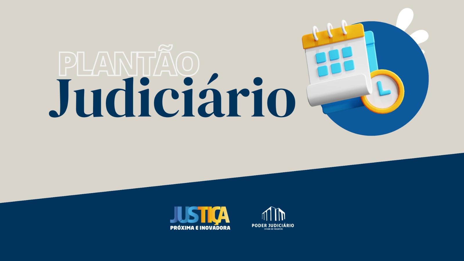 Card cinza e azul escrito plantão judiciário e um folheto com data 