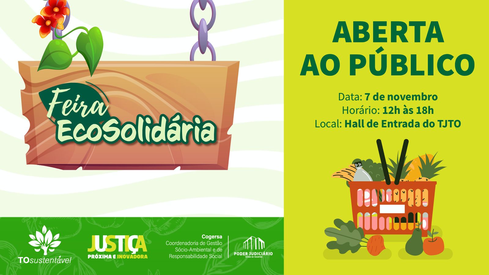 imagem colorida com informações sobre feira ecosolidária realizada no TJTO