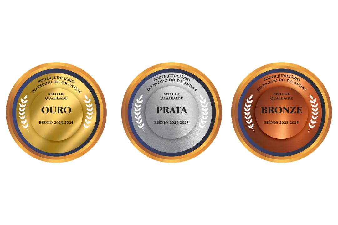 Imagem colorida que mostra três selos: ouro, prata e bronze