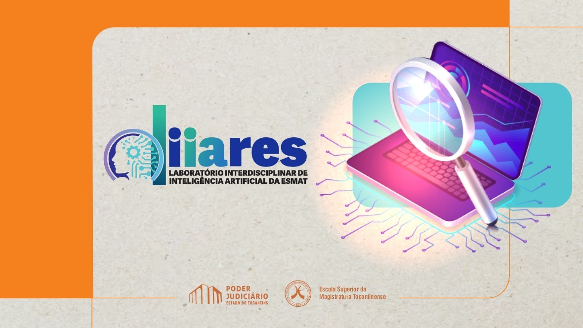 Imagem ilustrativa mostra lupa sobreposta a notebook e efeitos gráficos para simular modernidade e a logomarca liiares