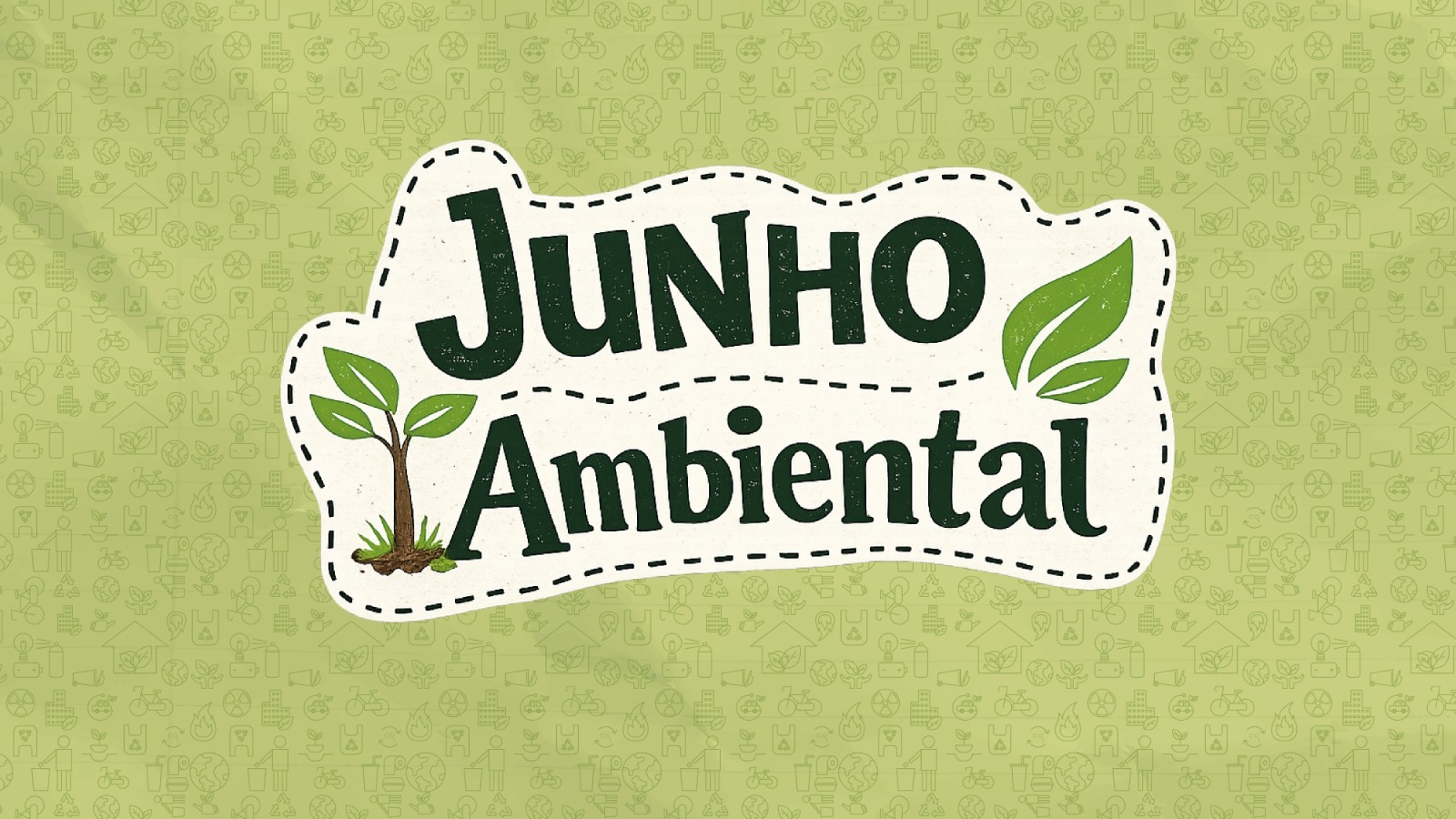 Arte do Junho Ambiental do Poder Judiciário do Tocantins. A imagem apresenta o nome da campanha em destaque, acompanhado por elementos gráficos que remetem à sustentabilidade e à preservação do meio ambiente, em tons de verde.