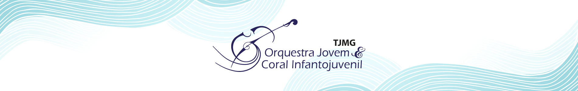 fundo branco com a frase 'TJMG Orquestra Jovem Coral Infanto Juvenil' em letras azuis